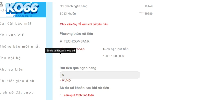 Người chơi không thể rút tiền KO66 trong một vài trường hợp cụ thể